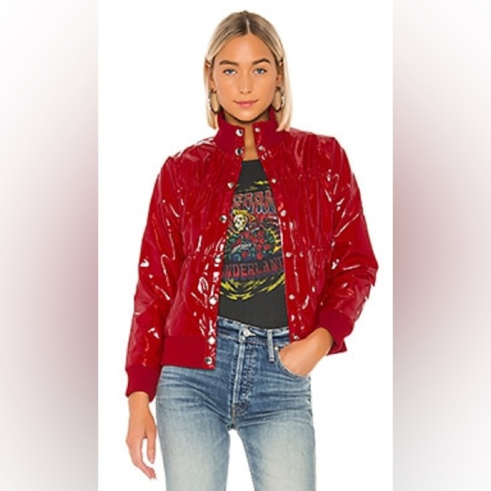 Shiny Vinyl Puffer Jacket in Candy Apple